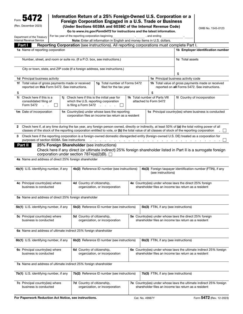 IRS Form 5472, Information Return of a 25% Foreign-Owned U.S. Corporation